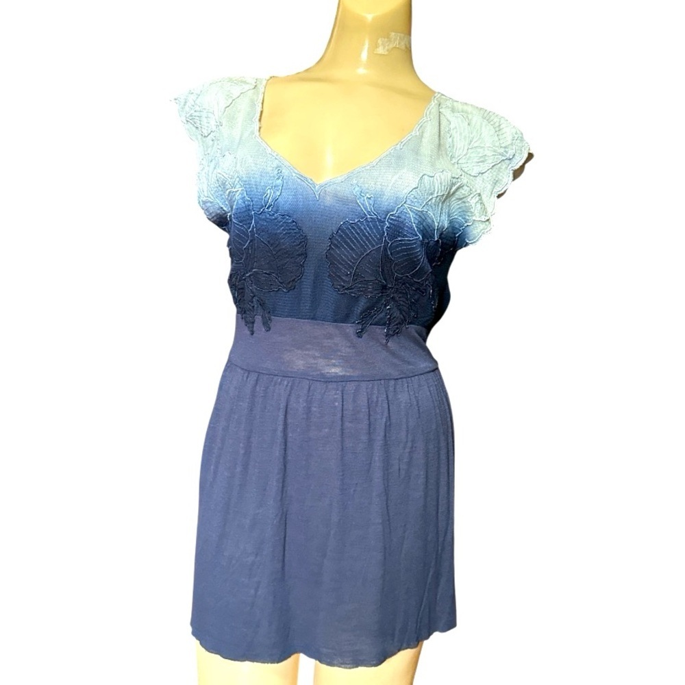 Free People Blue Fade Empire Waist Top, Large